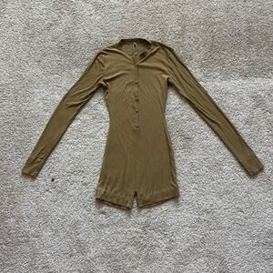 SKIMS Olive Green Long Sleeve Henley Romper